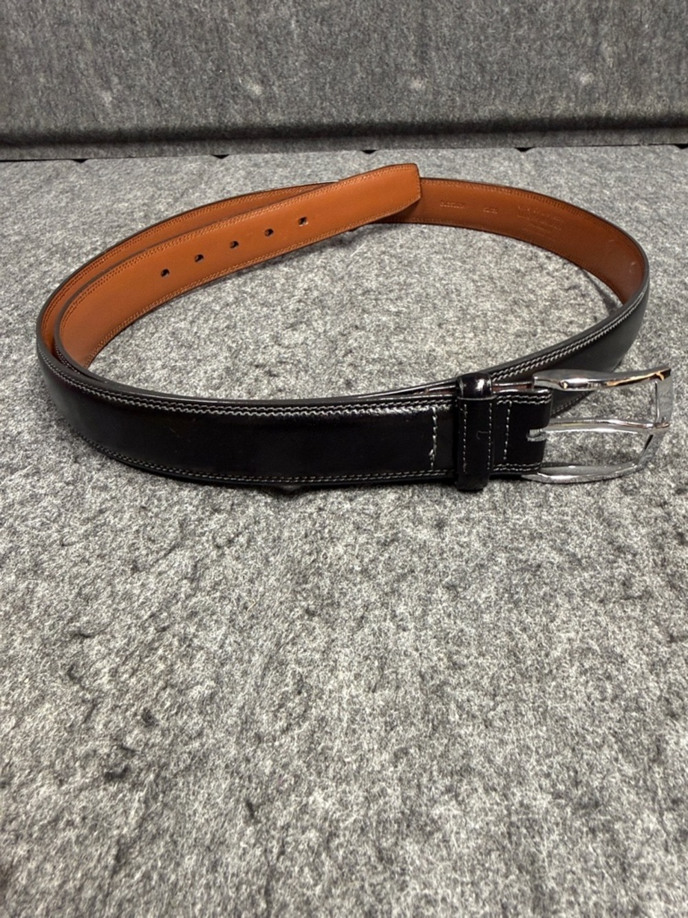 Stafford Black and Brown Leather Belt with Silver Buckle